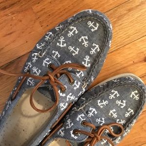 Sperry J Crew linen anchors topsiders sz 9.5